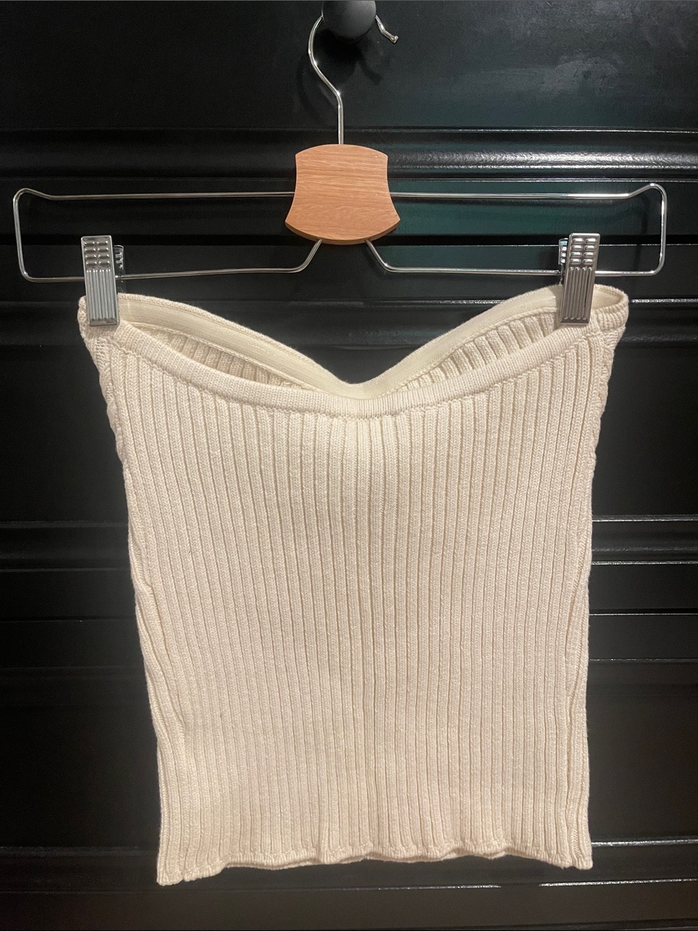 Express | Cream Ribbed Strapless top - Picture 2 of 3